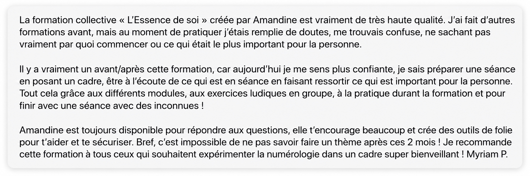 Témoignage de Myriam après la formation L’Essence de soi